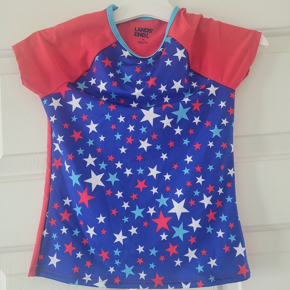 New Lands End Girls Size 7S Shirt Sleeve Rash Guard